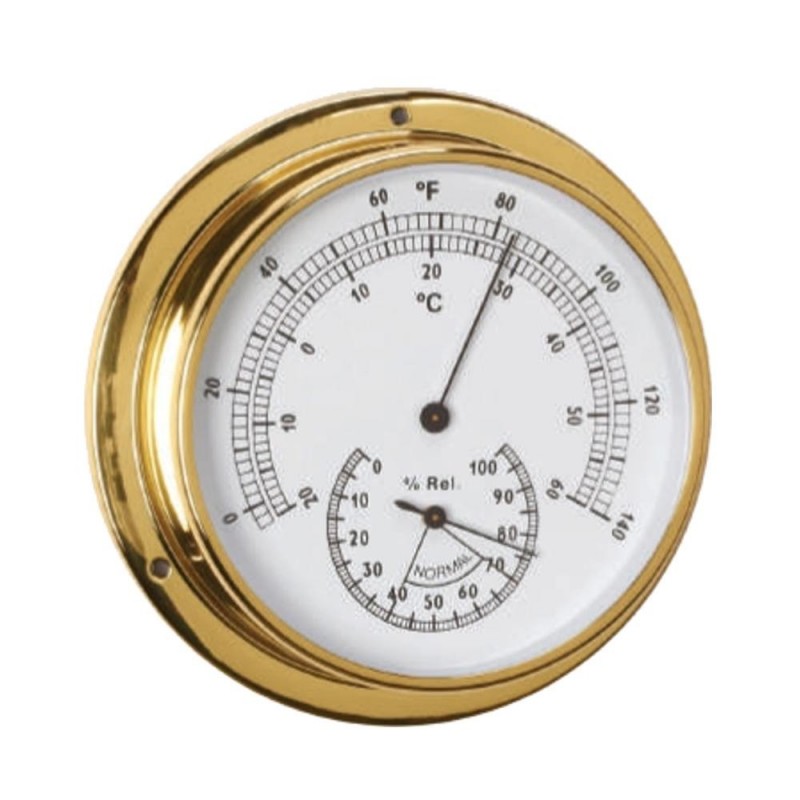 95mm Polished brass hygrometer thermometer 
